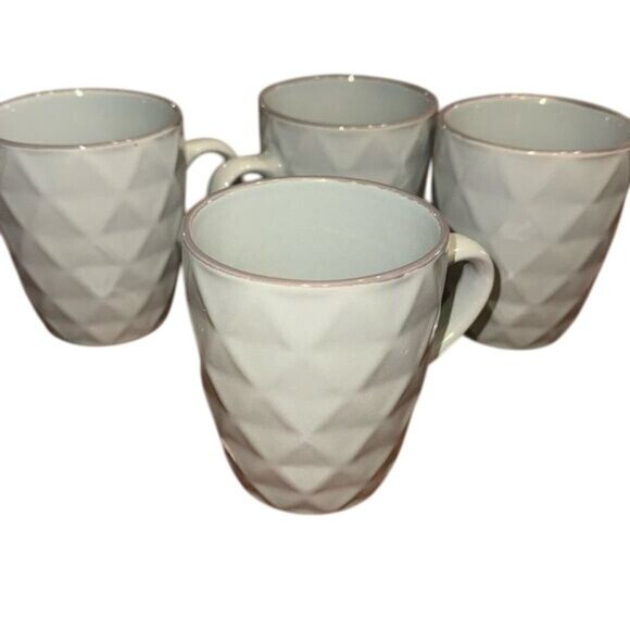 Embossed Ceramic Coffee Mug Set  Dishwasher & Microwave Safe  Geometric - Picture 1 of 7